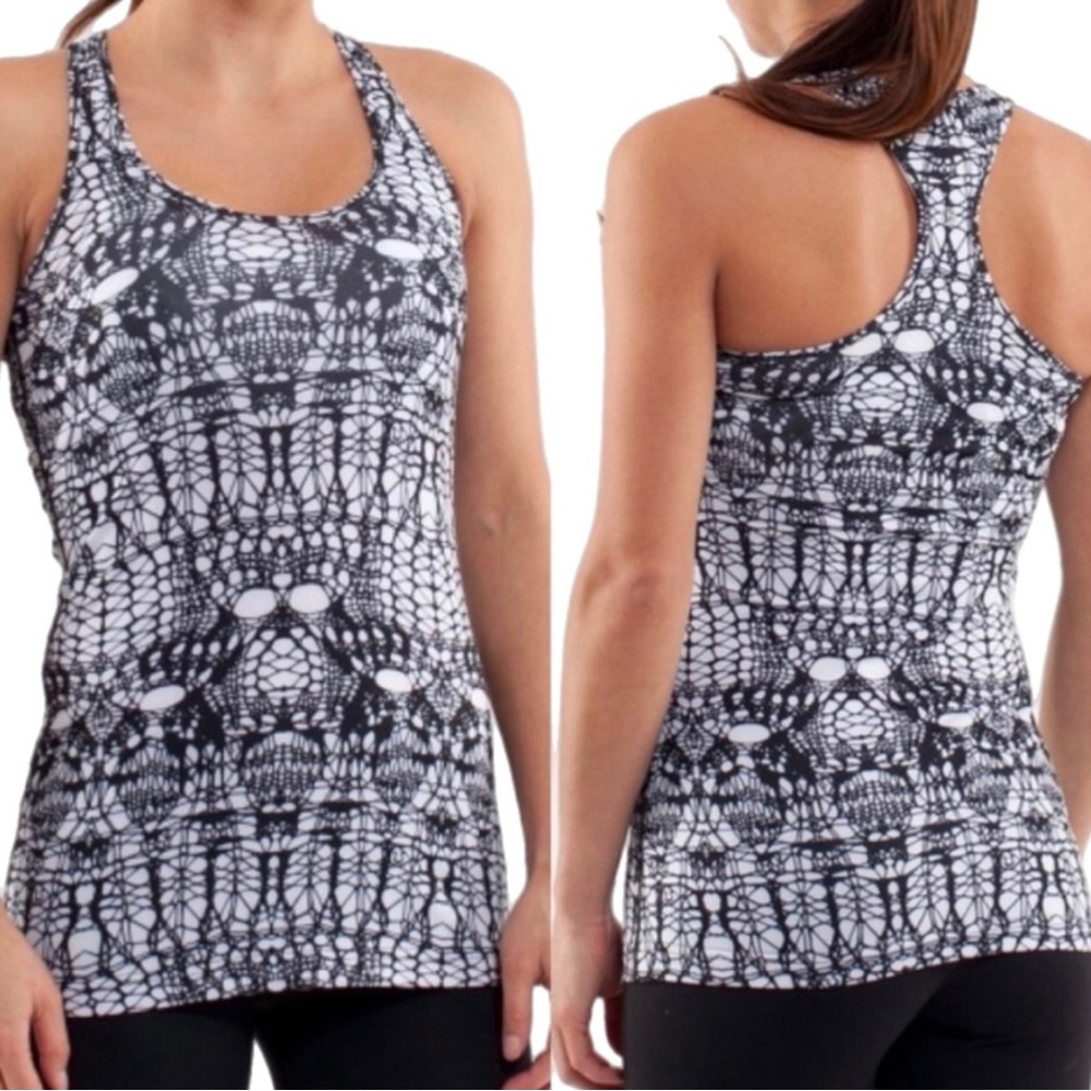Lululemon Cool Racerback White Black Glacier Lace Tank Top Small